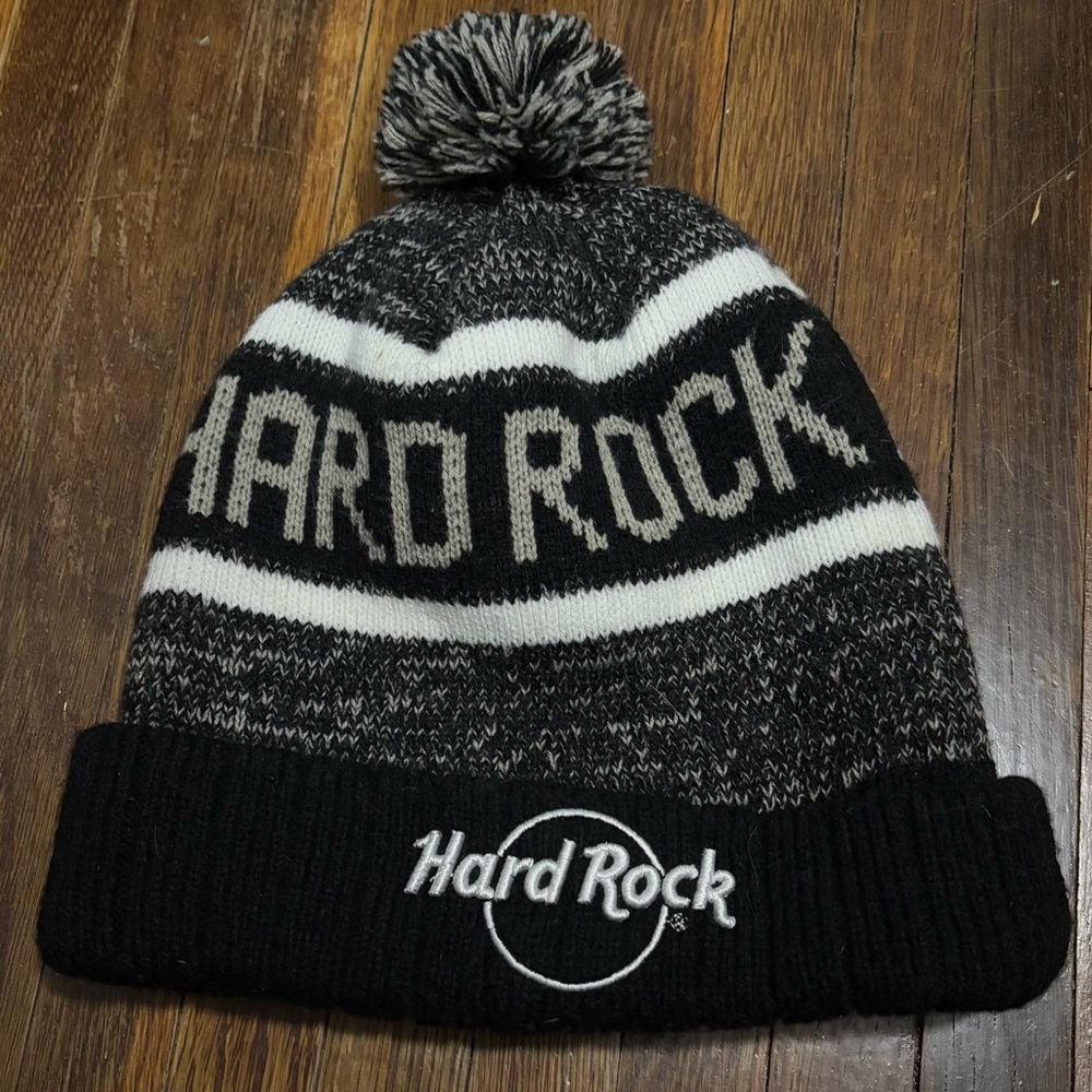 Hard Rock Cafe Unisex Black and White Knit Hat